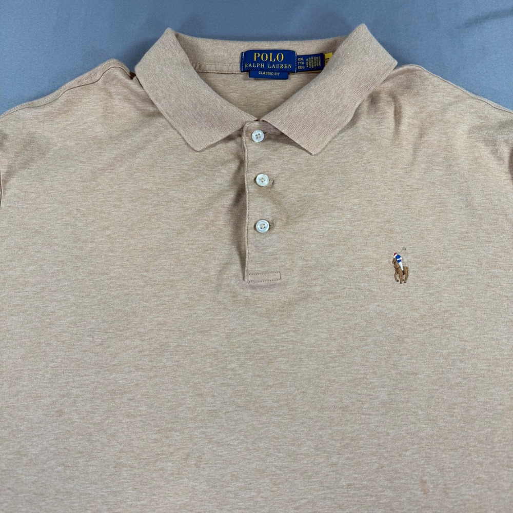 Polo Ralph Lauren Classic Fit Polo Shirt Mens XXL Beige Heather Cotton Pony - Picture 3 of 9